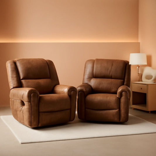 Leather Recliner Chairs Set 2 Nut Brown Manual Recliners