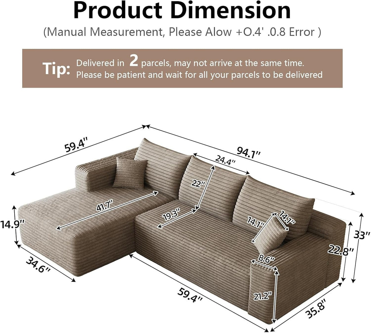 95-Inch Modular Sectional Sofa Sleeper Upholstered