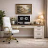 47 Inch Brown White Computer Desk and Office Chair Set with Storage Drawers-0