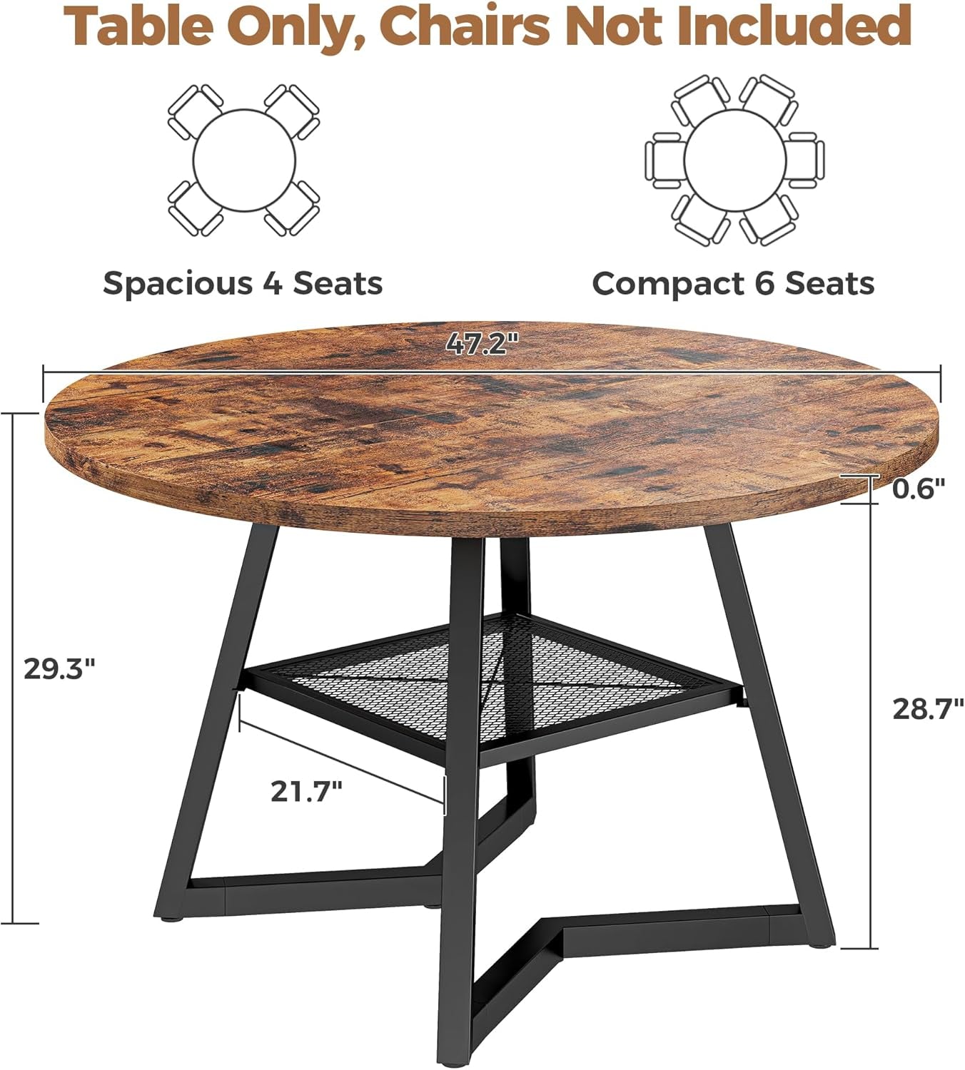Industrial Round 47.2 Inch Dining Table With Storage