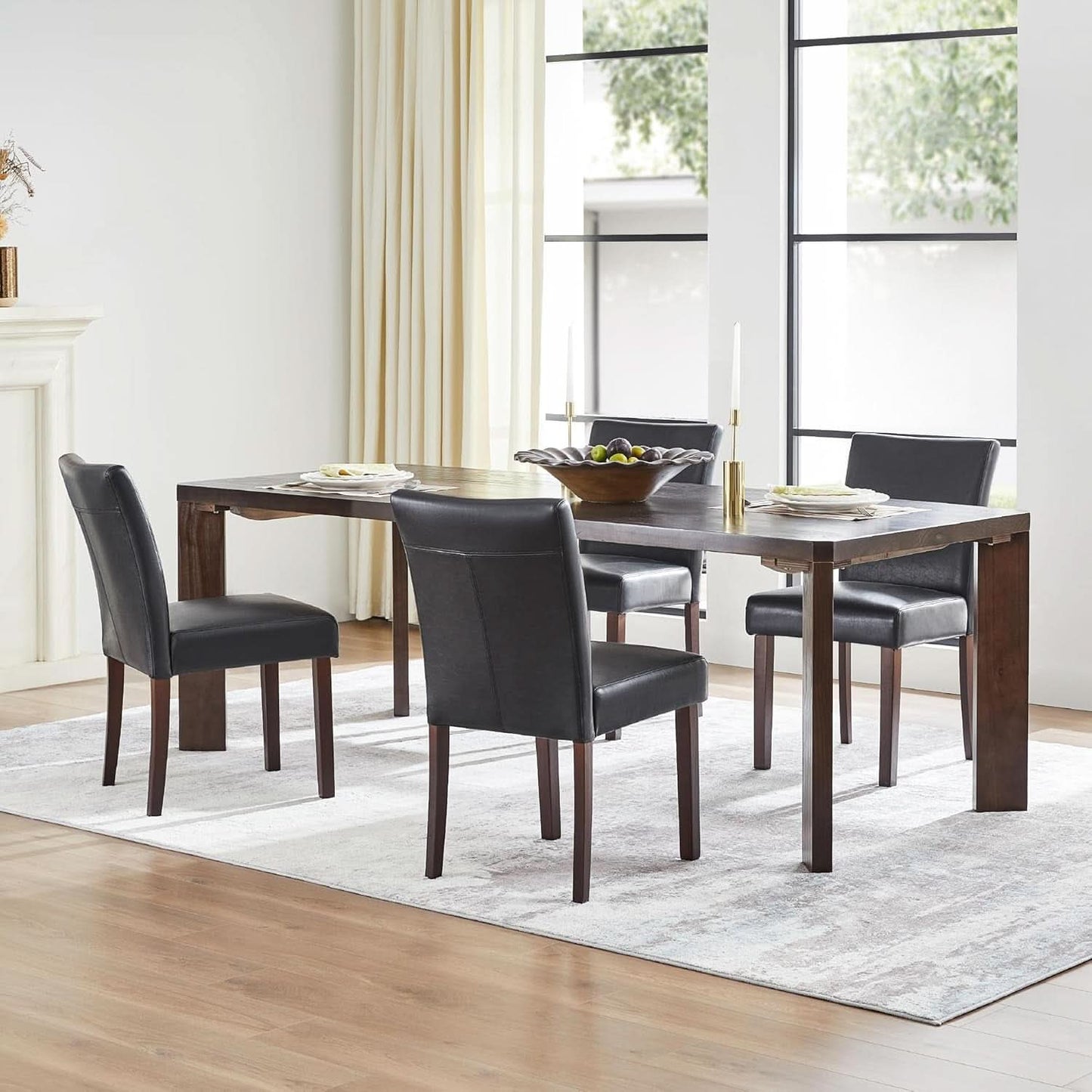 Black Upholstered Armless Dining Chairs With Timber