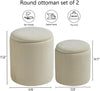 White Storage Ottoman Round Velvet Upholstered Set