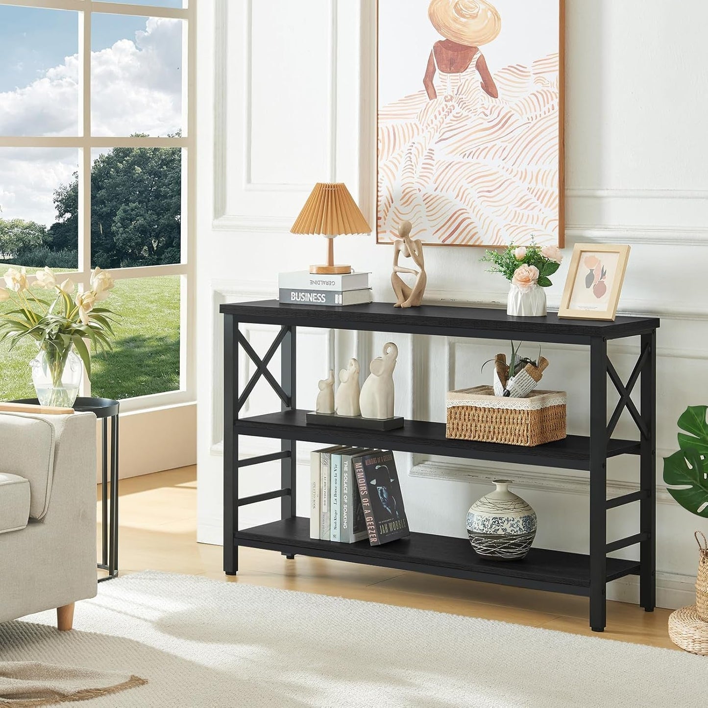 Black 47 Inch Industrial Grade Sofa Table Storage Space