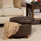 Round Leatherette Storage Ottoman Chocolate Brown Large