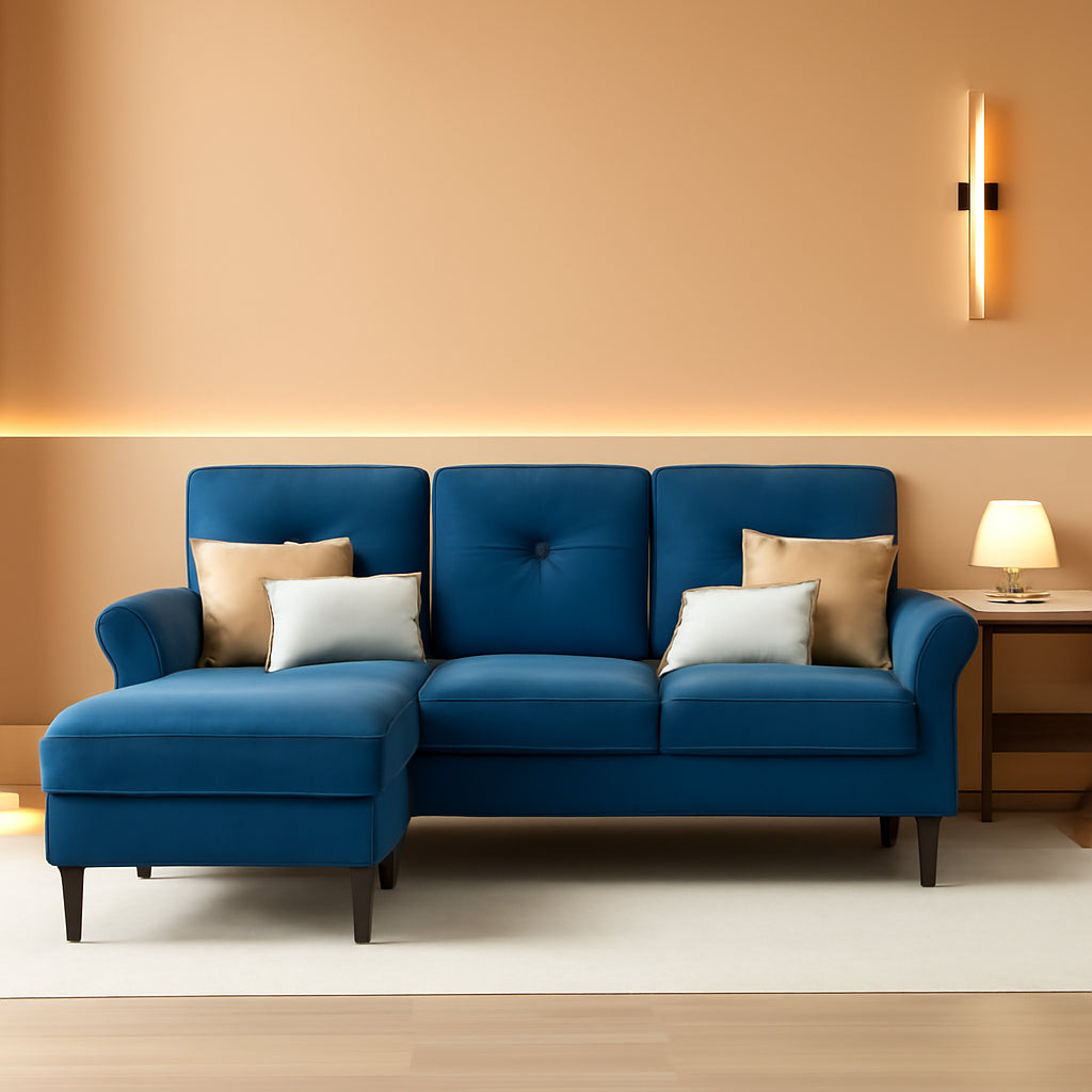 Velvet 83 Inch Sectional Sofa With Movable Ottoman