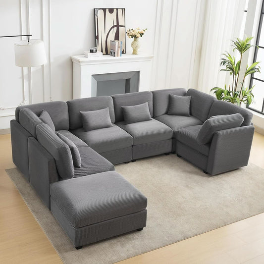 125Inch Oversized Corduroy Cloud Sleeper Grey Sofa