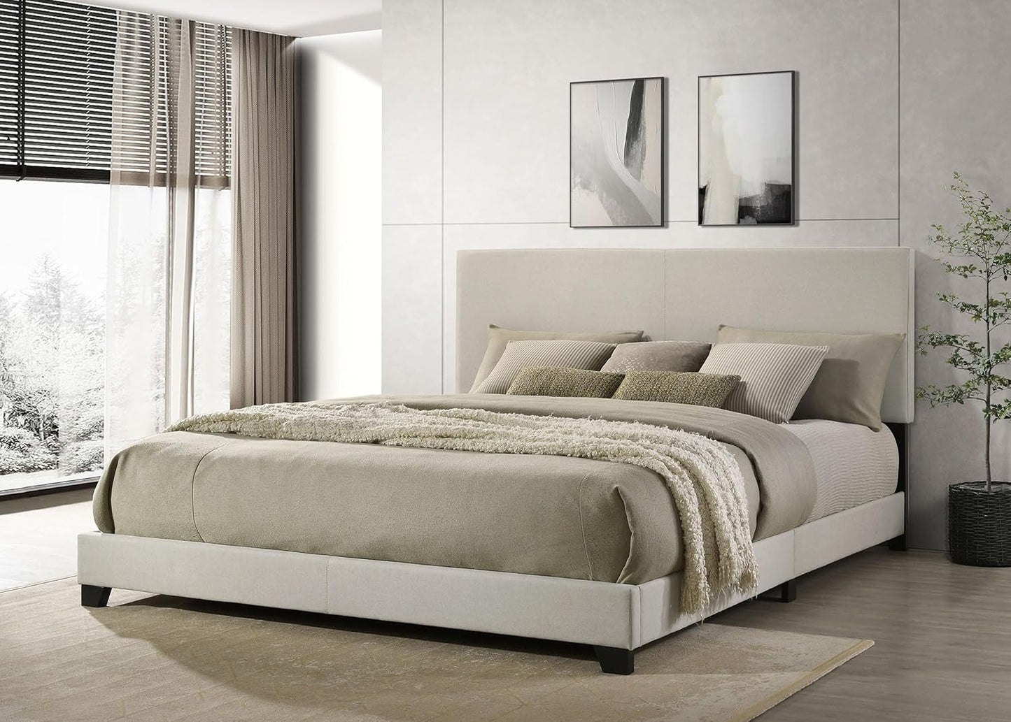 Cream California King Padded Headboard Bed Collection