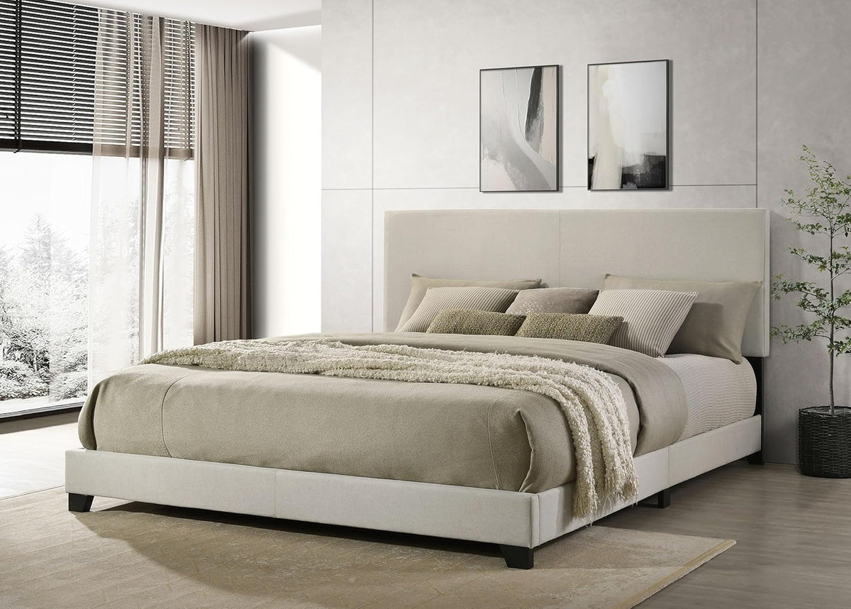 Cream Upholstered California King Platform Bed Frame