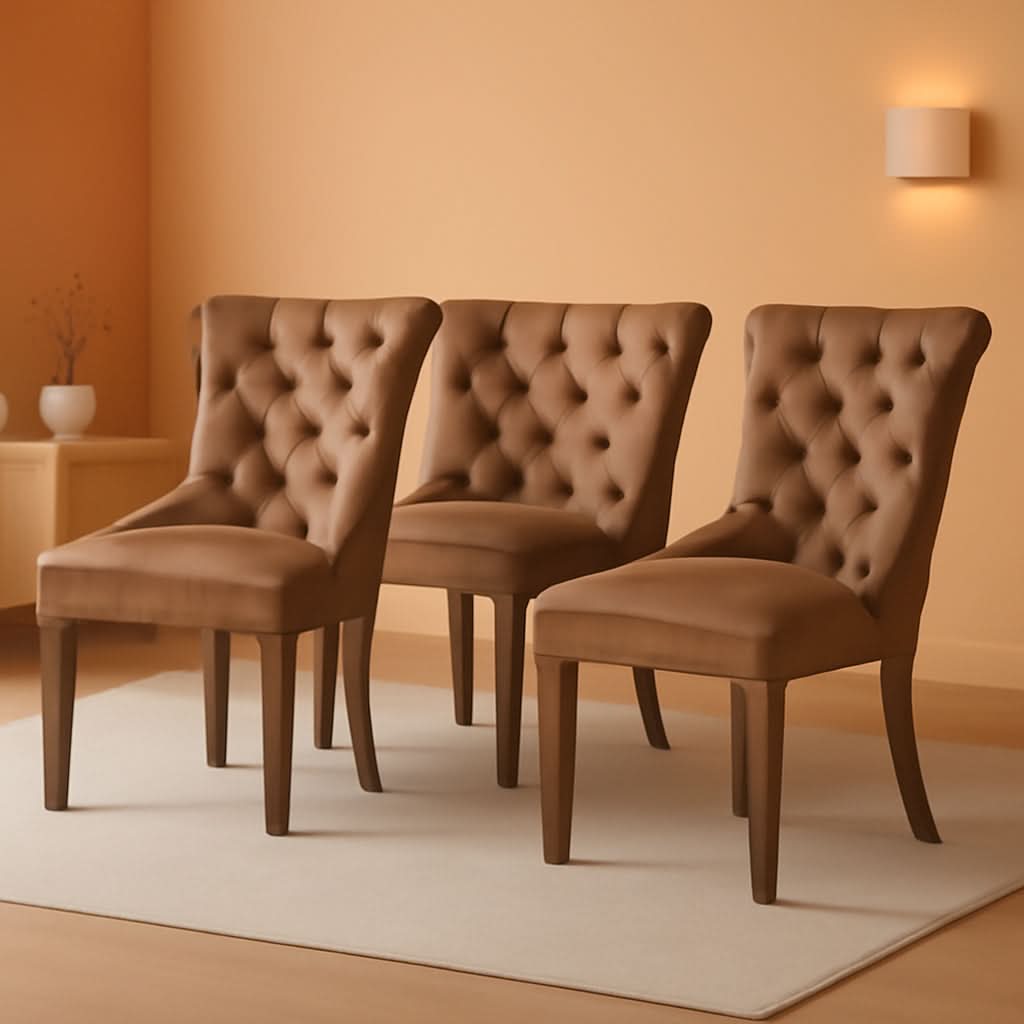 Khaki Velvet Dining Chairs Set Of 4 With Tufted Upholstery