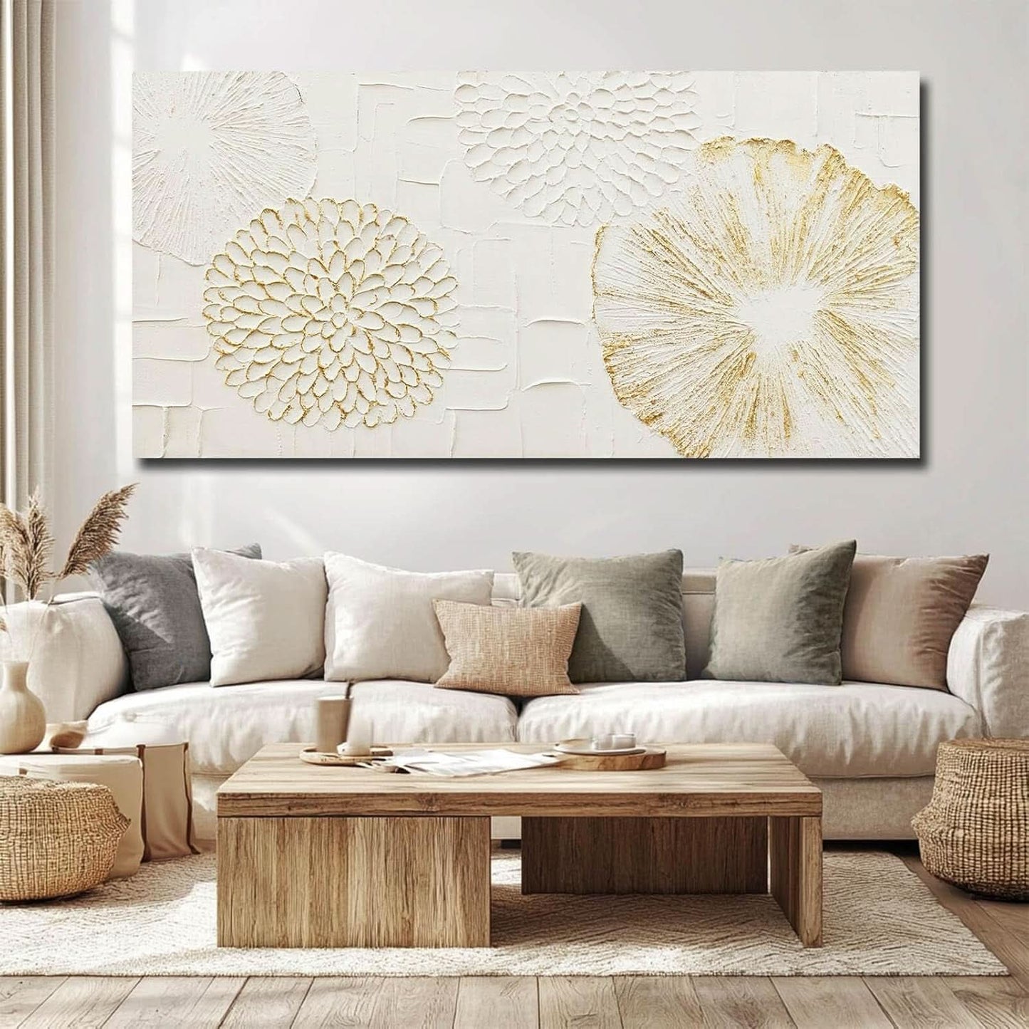 Elegant White Floral Canvas Wall Art 24x48 Inches Wide