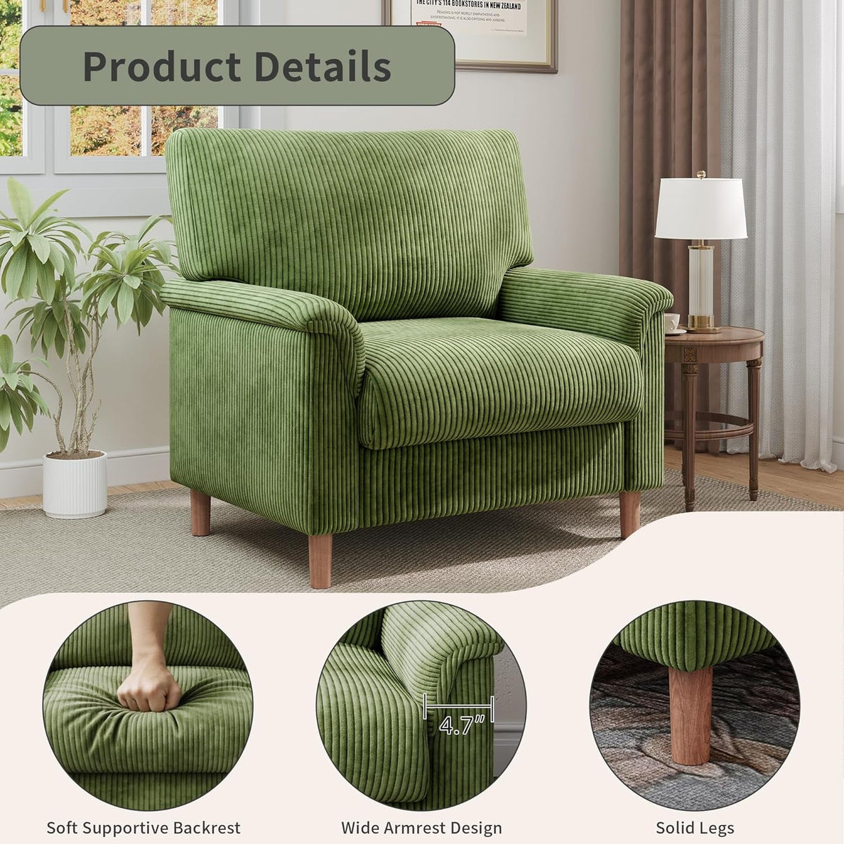 Green 22InchesWide Oversized PremiumLuxAccent Chair