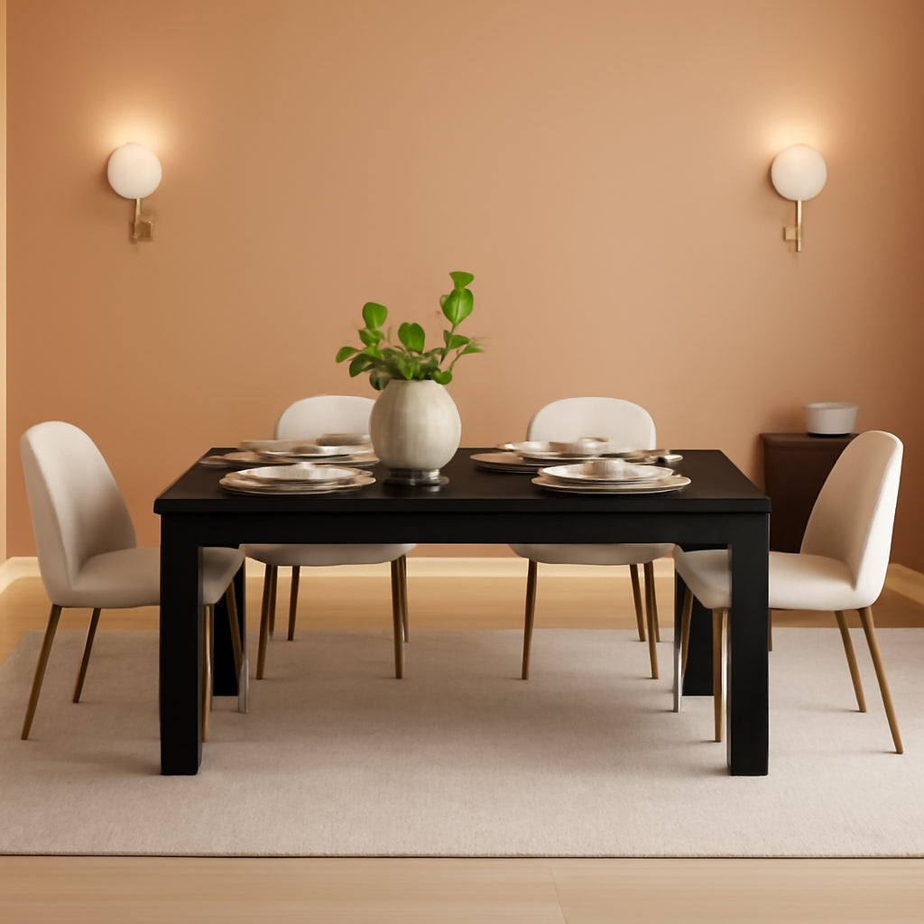 Dining Table Black Farmhouse Rectangular Seats Six-0