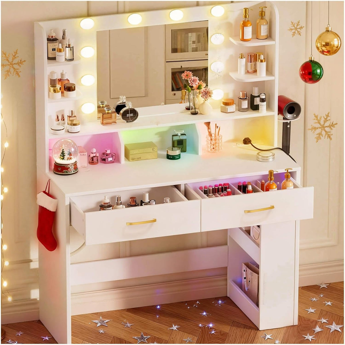 White Vanity Dressing Table With Illuminated Mirror