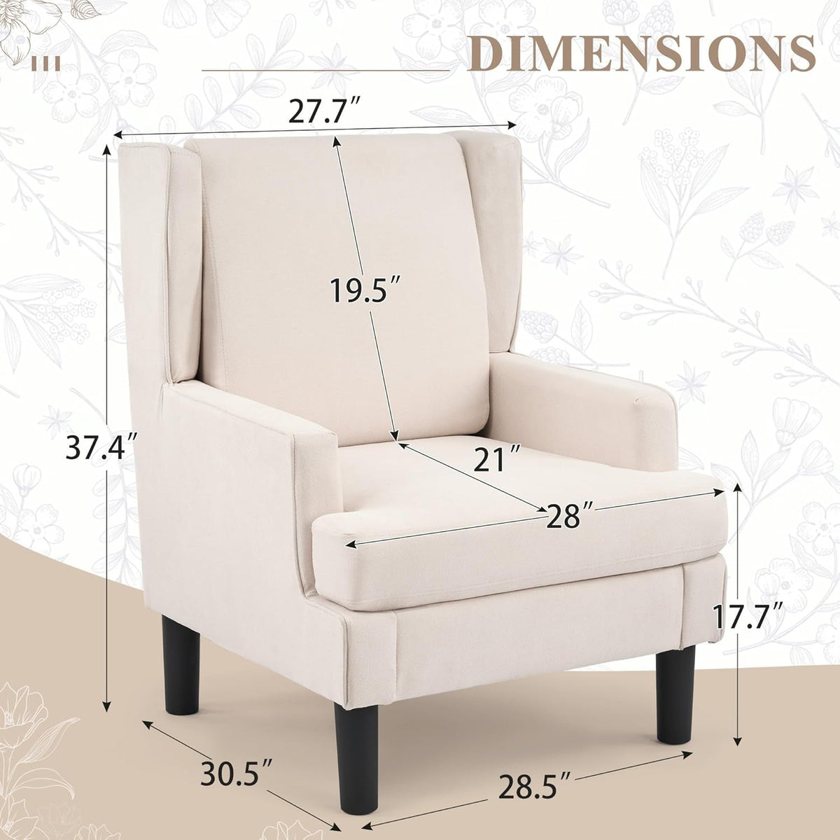 Beige Wingback Accent Chair High Backrest Upholstered