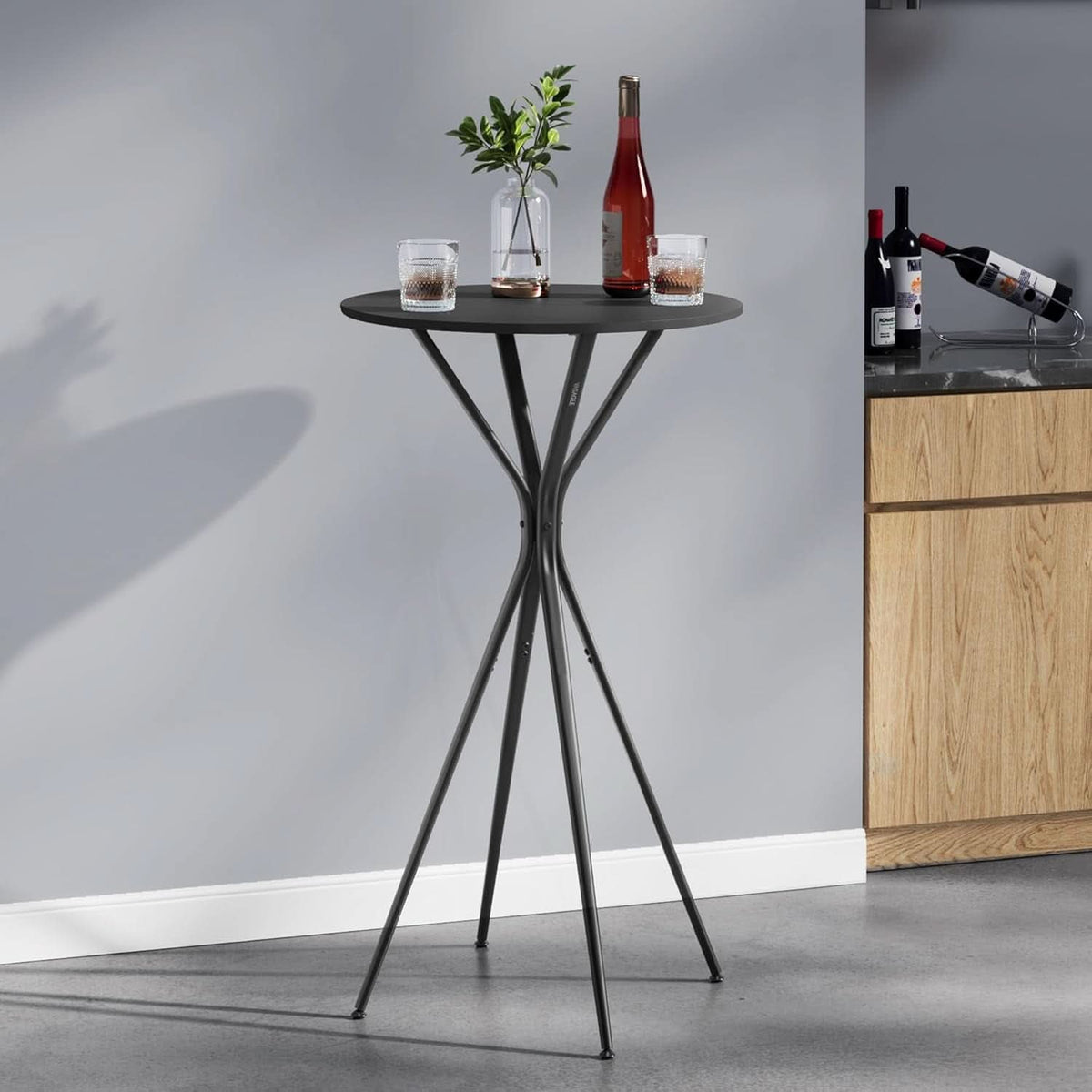 Round Bar Cocktail Table With Black Industrial Frame