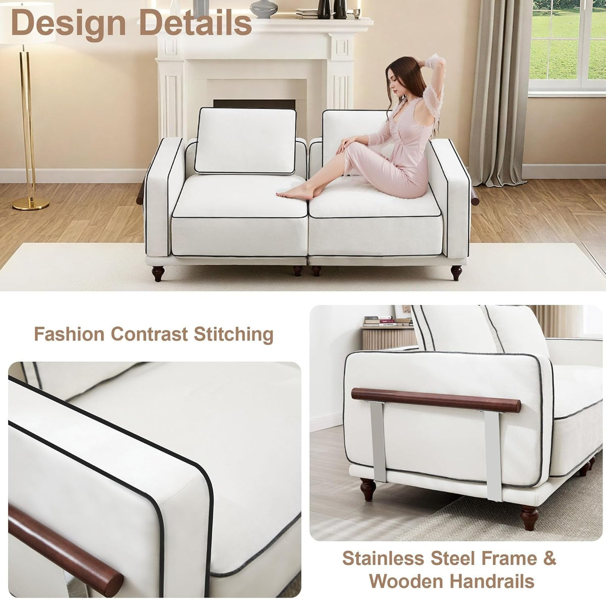 80 Inches Cloudlike Loveseat Sofa White Upholstered