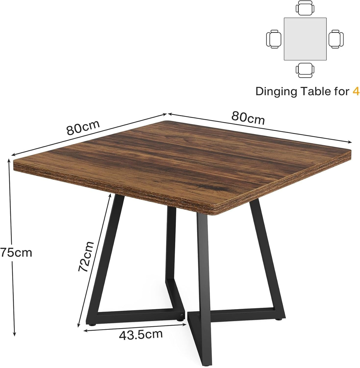 Square Dining Table 31.5in Industrial Rustic Brown