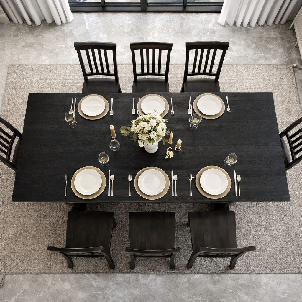 Seventy Inch Black Farmhouse Dining Table Set Collection