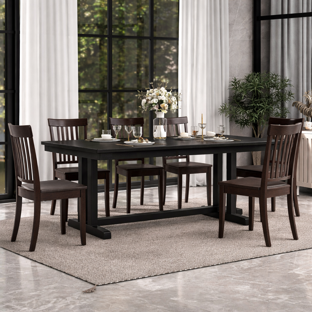 Seventy Inch Black Farmhouse Dining Table Set Collection