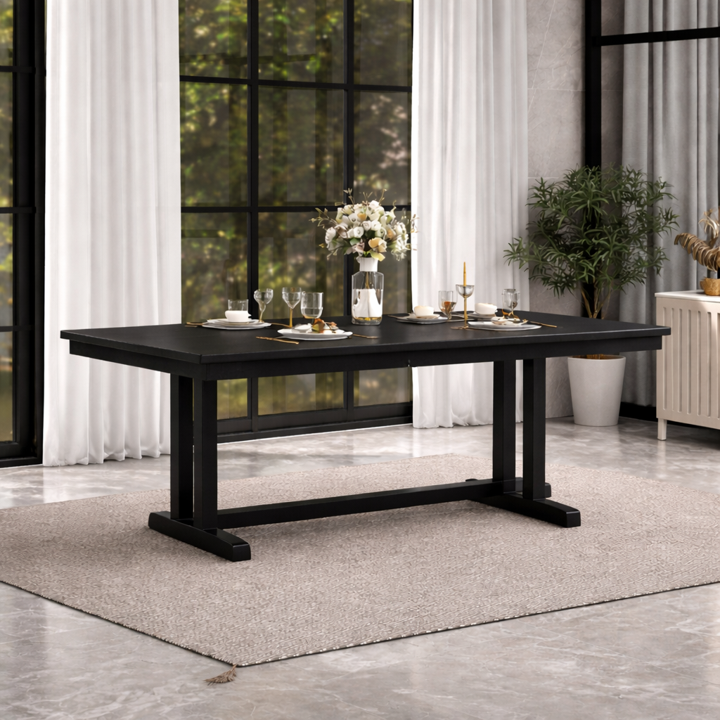 Seventy Inch Black Farmhouse Dining Table Set Collection
