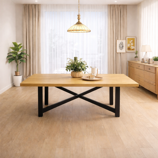 71 Inch Farmhouse Dining Table Set with 6 Brown Upholstered Chairs