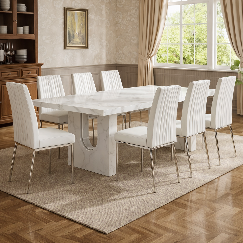 94 Inch Premium Quality PU Leather Dining Table Set Chairs
