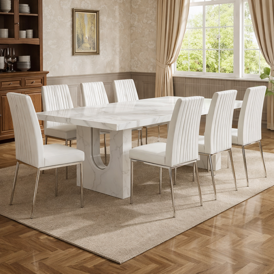 94 Inch Premium Quality PU Leather Dining Table Set Chairs