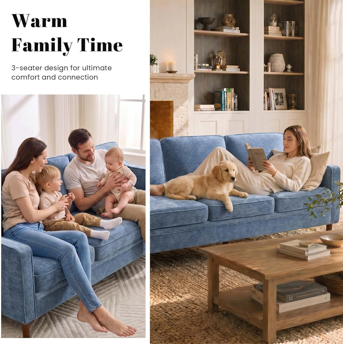 80 Inches Brilliant SkyBlue Chenille Sofa Reinforced-2