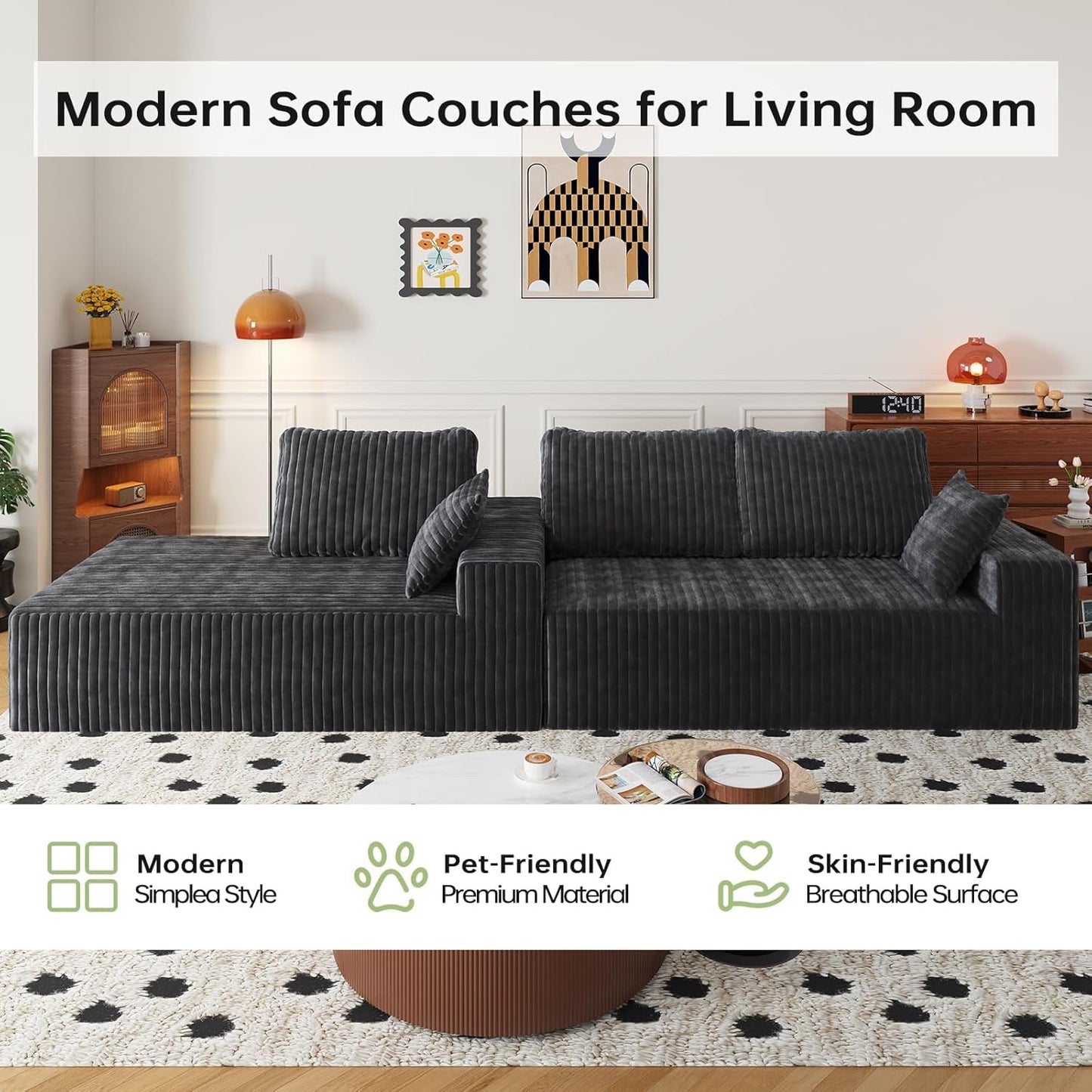 108-Inch Modular Sectional Couch With Oversized Chaise