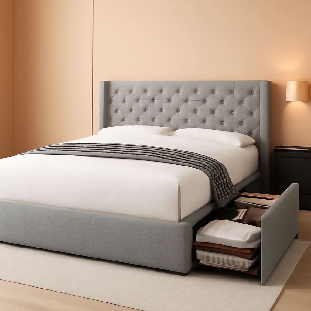 Full-Size Upholstered Bed Frame With Storage Drawers