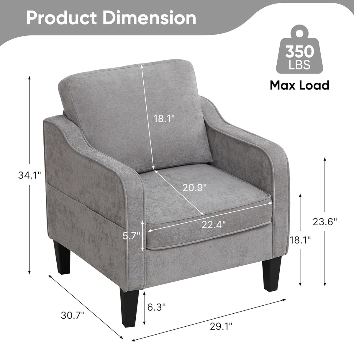 Light Grey Modernist Mid Century Upholstered Chair