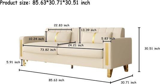 86 Inch Beige Velvet Loveseat With Gold Metal Legs Modern