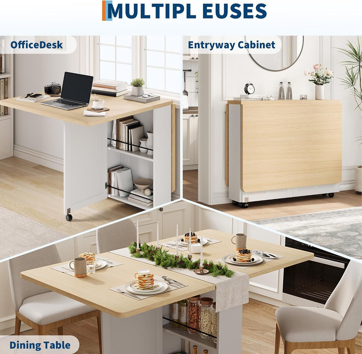 Garvee Folding Dining Table Featuring Storage Drawers-3