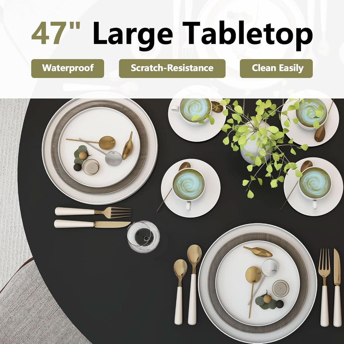 47 Inch Round Dining Table For 4 With Storage Shelf Black