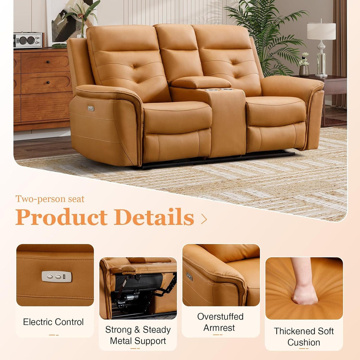Power Reclining Electric Loveseat Brown Faux Leather