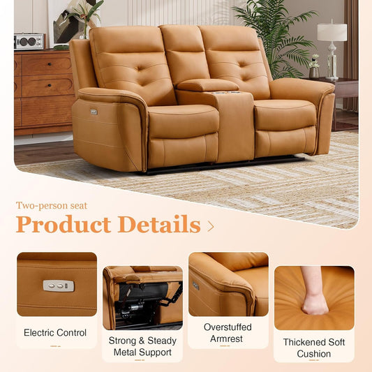Power Reclining Electric Loveseat Brown Faux Leather