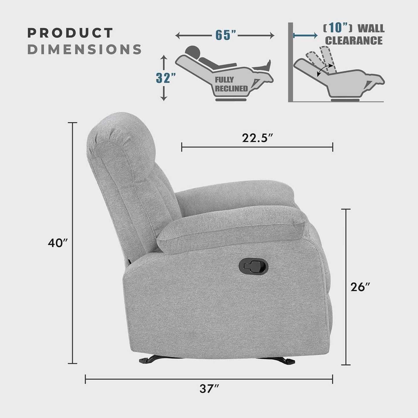 Gray Chenille Double Recliner Sofa Durable Upholstery