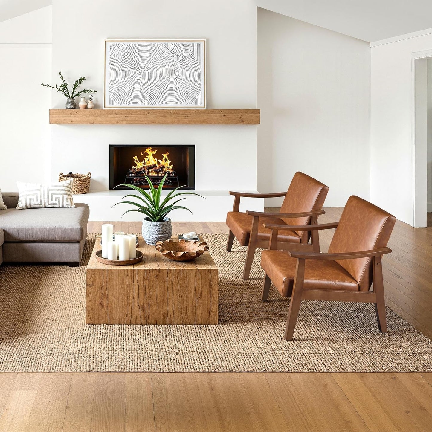 Lux PU Leather Contemporary Accent Chair LightBrown