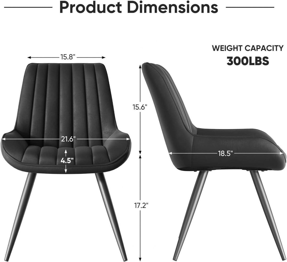 Black Modern Dining Chairs Set Of 4 With Thick Cushions