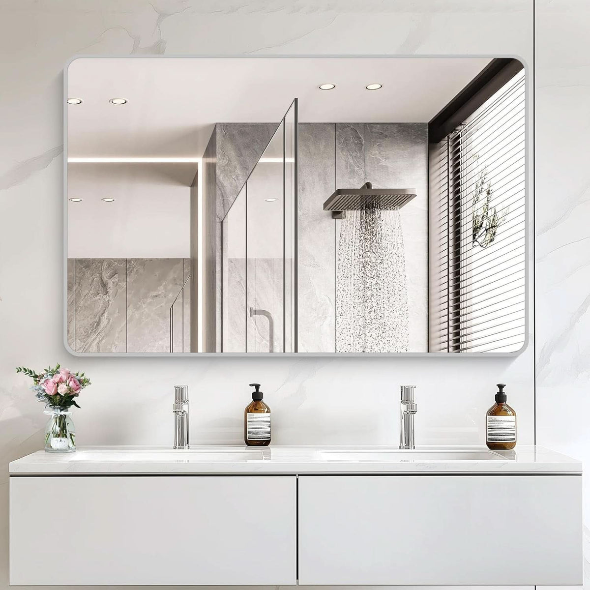Size 55X36Inches Silver Metal Framed Vanity Mirror