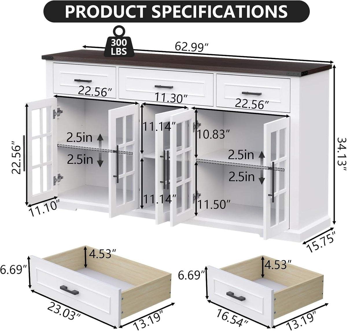 63Inch White Farmhouse Sideboard Cabinet Storage Organization-1