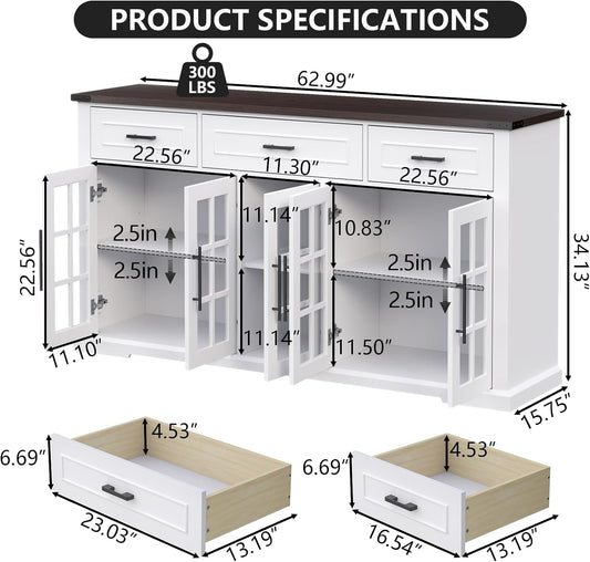 63Inch White Farmhouse Sideboard Cabinet Storage Organization-1