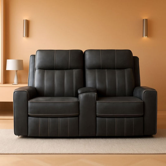 Gray Faux Leather Reclining Loveseat With Manual Recline
