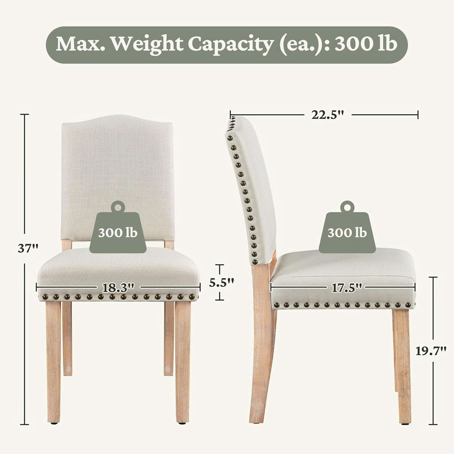 Beige Upholstered Dining Chairs With Nailhead Trim