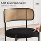 Set Of 4 Dining Chairs Mid Century Modern Rattan Back Upholstered Sherpa Black