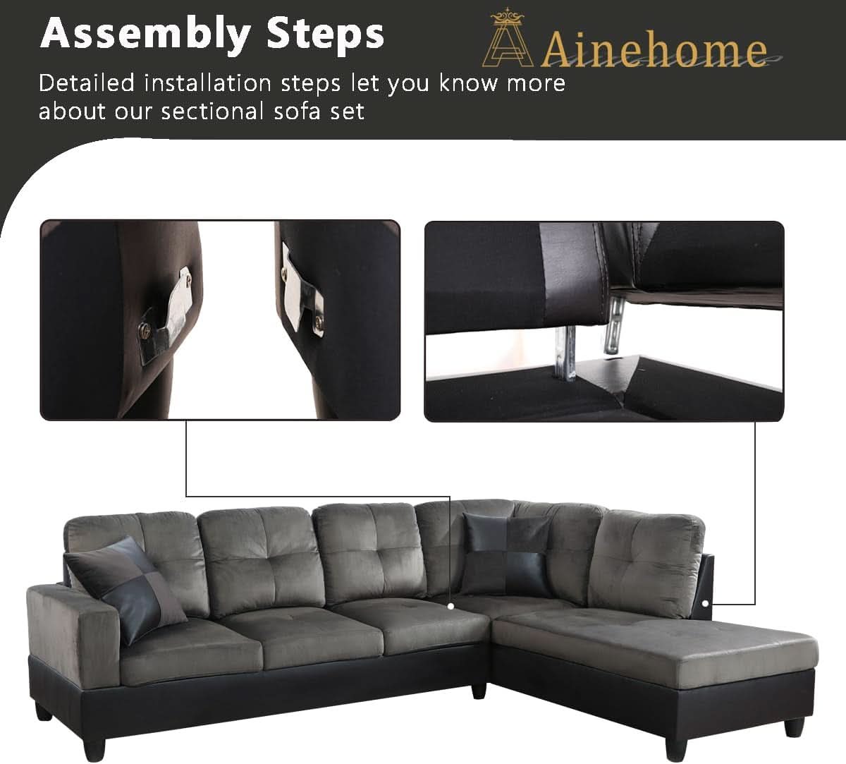 Two Piece L Shape Sectional Sofa Set With Chaise In Taupe Microfiber Right Hand Facing Living Room Furniture-4