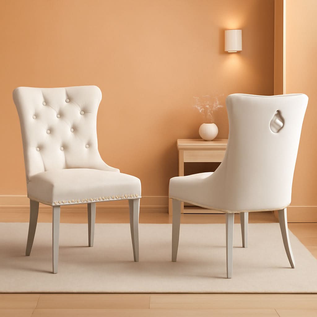 Velvet Dining Chairs Set Of 2 Beige Tufted Upholstered