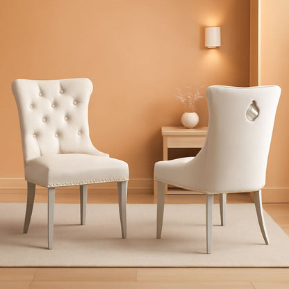Velvet Dining Chairs Set Of 2 Beige Tufted Upholstered