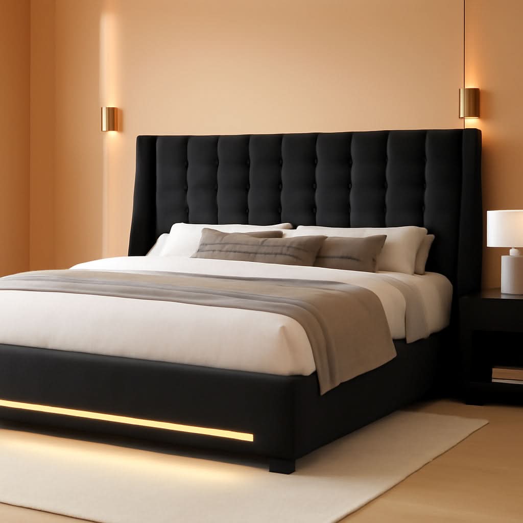 King Size Black Bed Frame Storage Drawers Charging Station
