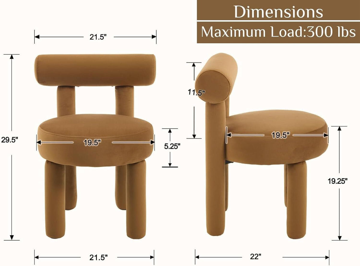 Velvet Upholstered Armless Dining Chairs Yellowish Brown